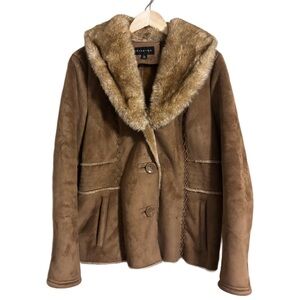 VINTAGE Braeton Women's Brown Faux Suede Fur Lined Penny Lane Like Coat Size L
